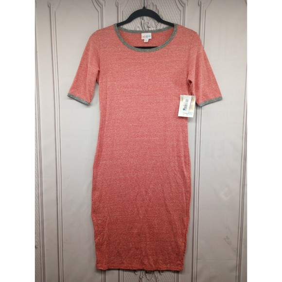 NWT LuLaRoe Dress Women's SZ XS Casual Stretch Sheath Julia Style Pink Gray Trim - Picture 1 of 16